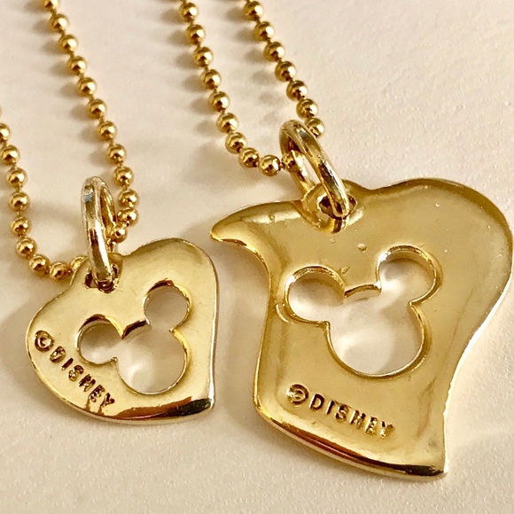 2 Vintage Disney Mickey Mouse Necklace Mom Daughter Hearts Love Gold Plated Set - Picture 5 of 8